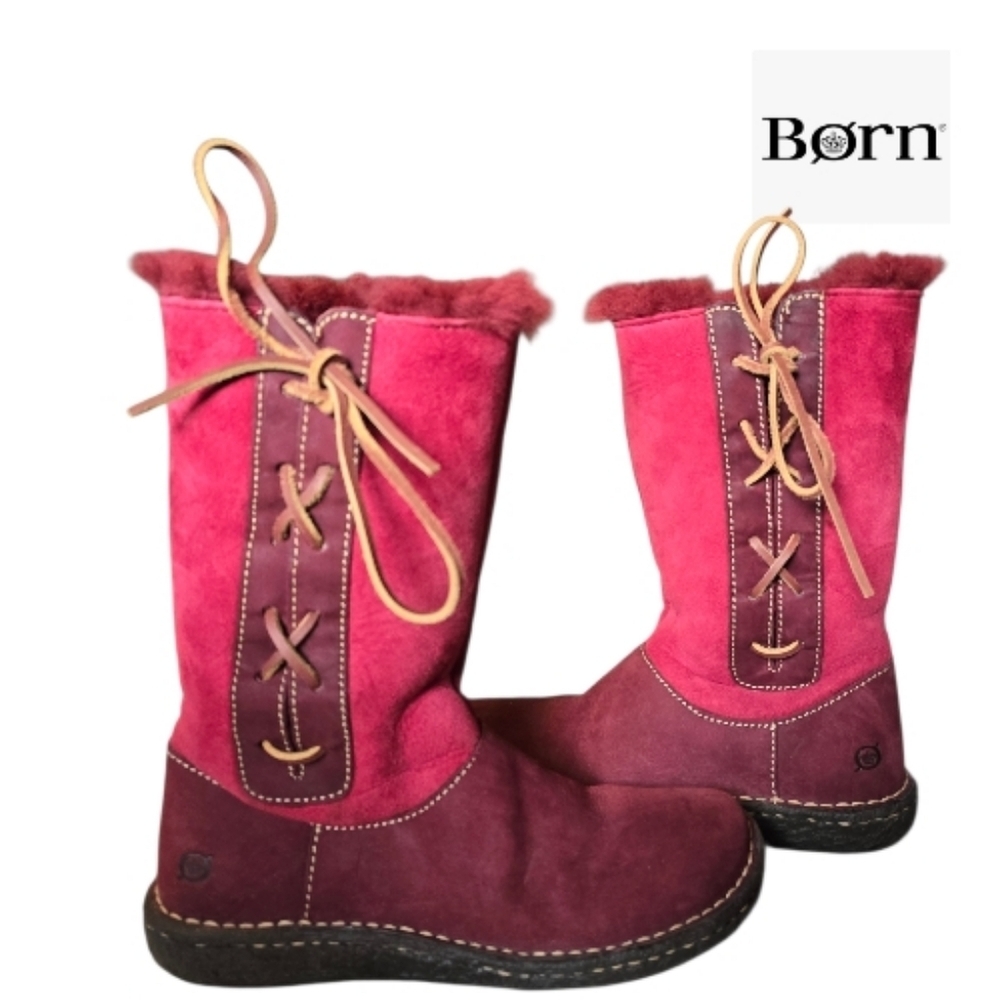 BORN Yuma Leather Sheepskin Winter Boots Size 6